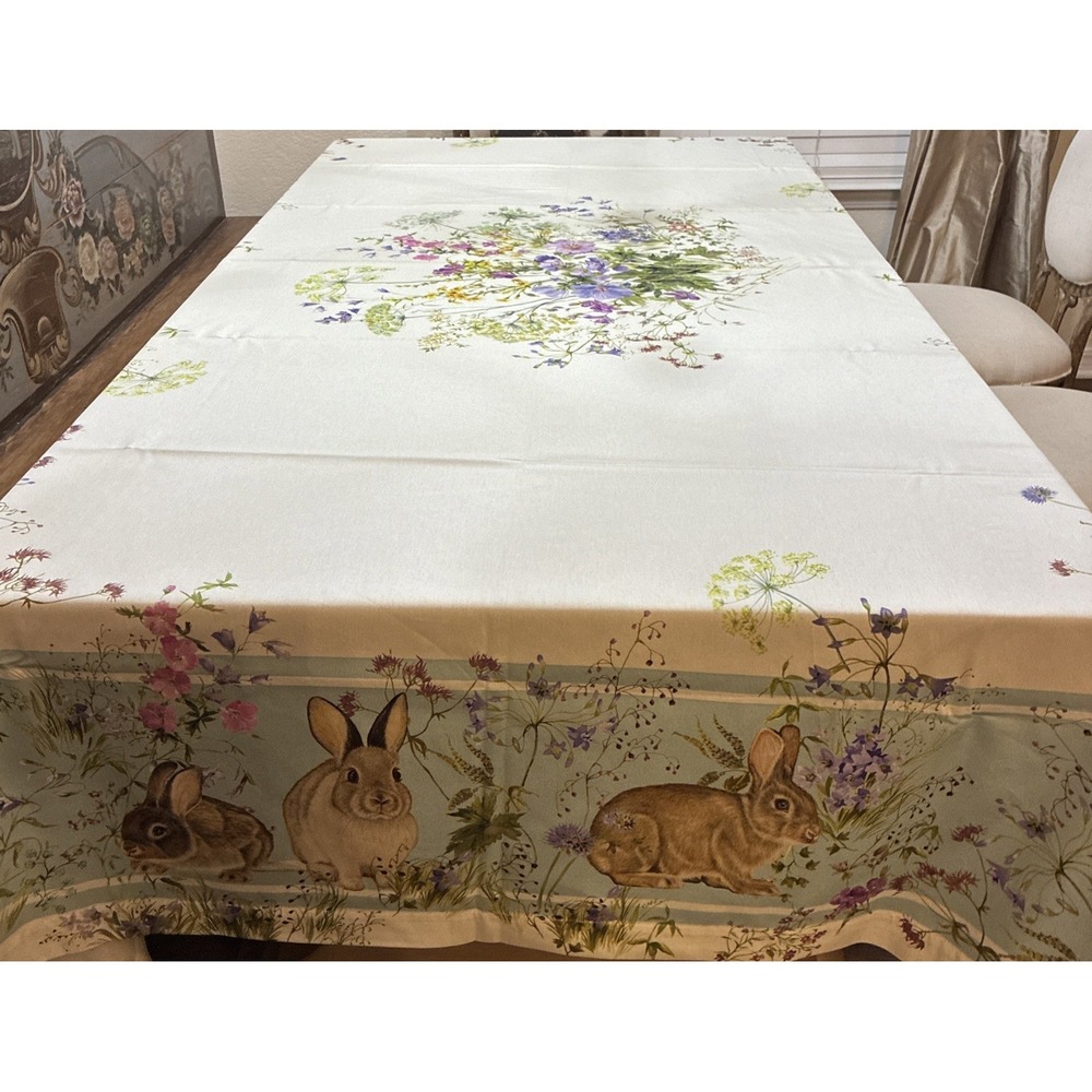 Southern Living Tablecloth Spring Summer Bunnies Easter 70" X 108" Cotton